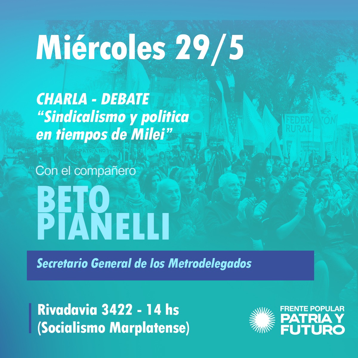 Hoy nuestro compañero @pbetito en #MarDelPlata '𝐒𝐢𝐧𝐝𝐢𝐜𝐚𝐥𝐢𝐬𝐦𝐨 𝐲 𝐏𝐨𝐥𝐢́𝐭𝐢𝐜𝐚 𝐞𝐧 𝐭𝐢𝐞𝐦𝐩𝐨𝐬 𝐝𝐞 @JMilei' 

@PatriayFuturoAR