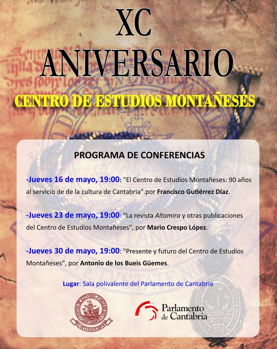 Mañana, jueves, finaliza el ciclo de conferencias del Centro de Estudios Montañeses 🖌️parlamento-cantabria.es/publicaciones/…