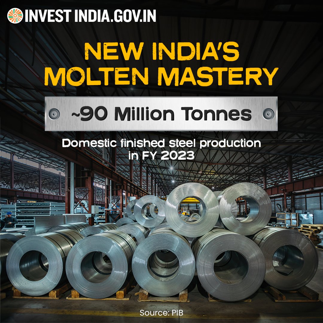 The #steel sector has emerged as the backbone of #NewIndia's growth story, ranking as the world's 2nd largest producer, highlighting its incredible contribution to strengthening industries. Dig your growth with India at: bit.ly/II-MetalsMining #InvestIndia #InvestInIndia