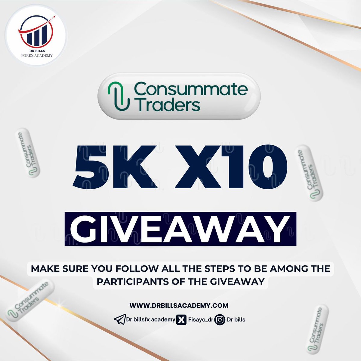 $50k Consummate Evaluation Account Giveaway 🎁. (10 x 5k Evaluation Accounts) I’ll be giving out 10 X $5,000 @ConsummateTrdrs accounts To participate, ✅ Follow @ConsummateTrdrs @fisayo_dr @Aygramm_ @Jomarex_ @LuckyNwankwo8 @BeabulKing @isaacoladipupo_ @Dr_neofx @JoshAbayomi