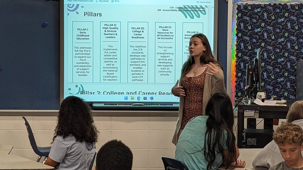 Thank you to Jordan Hayes, CCPS Student Member of the Board of Education, for visiting <a href="/NorthernMSCCPS/">Northern MS</a>  today! She is visiting with our 7th graders to share information about the Blueprint for Maryland's Future. #BobcatNation
