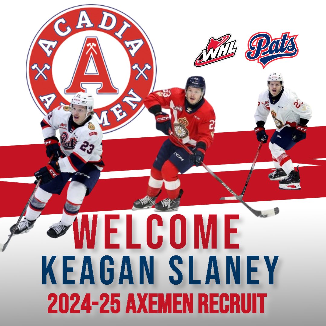 🅰️🪓📣 The Acadia Axemen are proud to welcome defenseman Keagan Slaney to the hockey program. 

Slaney played his entire junior career in the WHL, including this past season with the Regina Pats.

Learn more about Slaney, and hear from Coach Burns: acadiaaxemenhockey.com/2024/05/29/kea…

🅰️🪓
