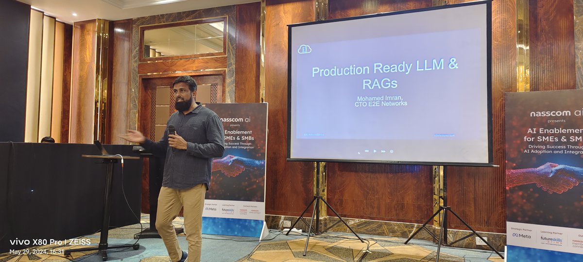We had an incredible session at the AI Enablement for SMEs and SMBs program in Pune on May 28-29th, by @nasscomai , along with @nasscomSME and nasscom member connect, in partnership with Meta and NVIDIA. Our CTO, @mohamedimran_kr delivered an enlightening talk on