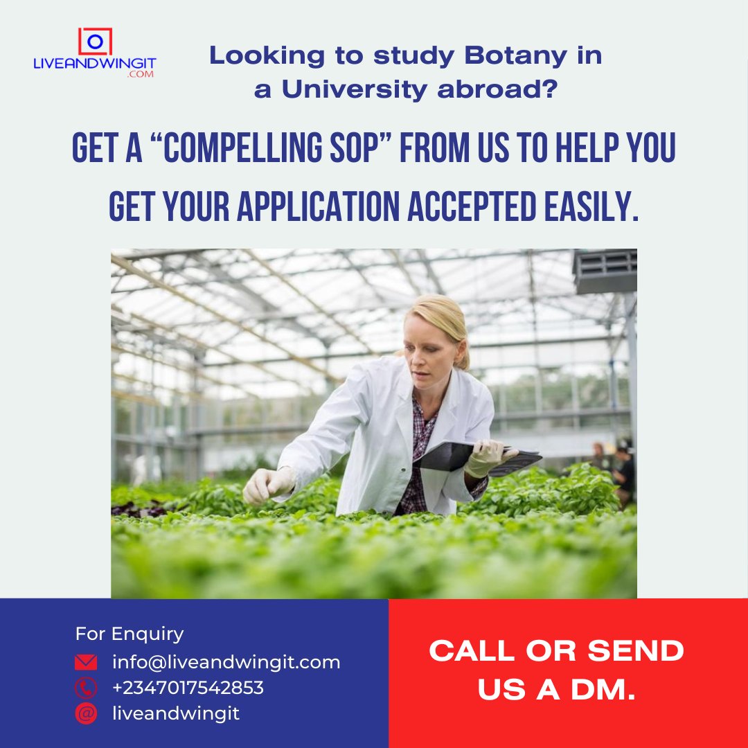 Want to pursue botany at a top international University? Get your application accepted with our expertly-crafted SOP. Get in touch with us. 

#Botany #botany #StudyAbroad #SOP #sop #SOPWriting #University #statementofpurpose #Admissions #Applications