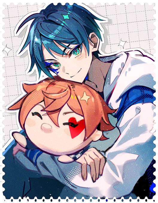 「blue hair hug」 illustration images(Latest)