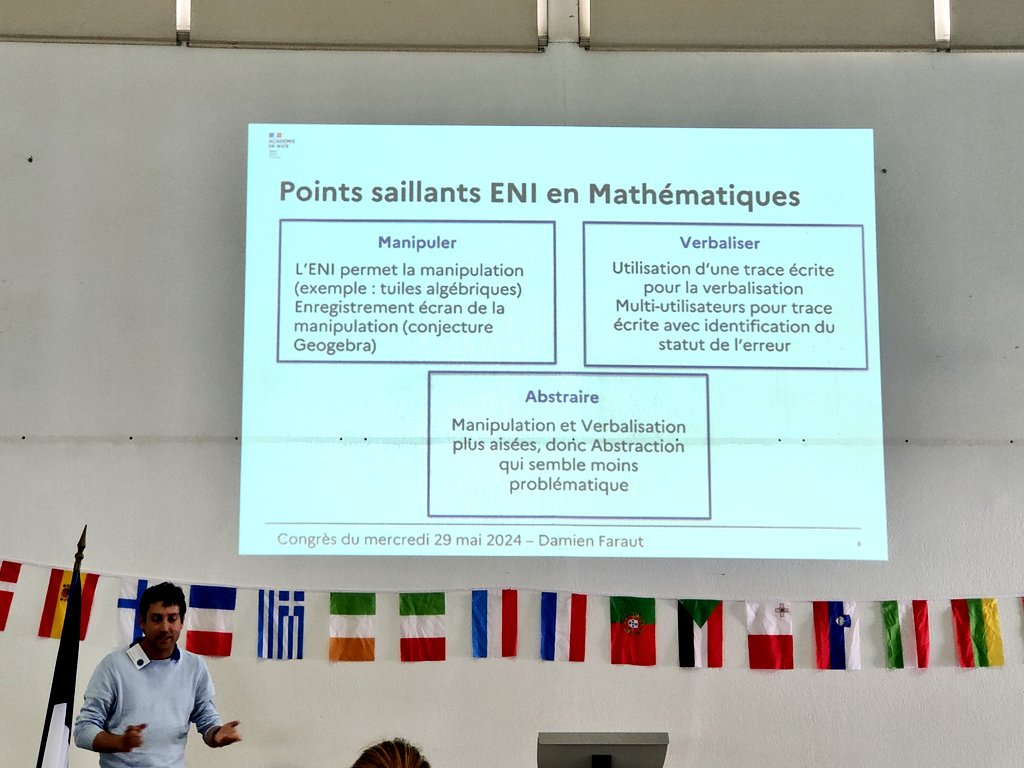 Présentation par Damien Faraut, Prof. de Maths, d'actions mises en place avec ses élèves suite à une mobilité en Italie, à propos de l'utilisation d'un ENI en classe.
3e Congrès
#PEER2forMATHS
Lycée Beaussier <a href="/laseynesurmer/">La Seyne-sur-Mer</a> 
29 mai 2024
#maths
<a href="/fifoumarate/">Mattei philippe</a>