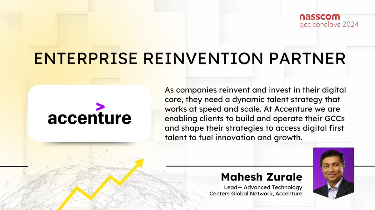 We're proud to announce @Accenture as the Enterprise Reinvention Partner for #nasscomGCC 2024!

Join us at the conclave to explore the forefront of enterprise transformation within Global Capability Centers. Our focus on innovative strategies and transformative technologies