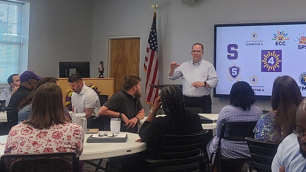 Dr. Nutter addressing our District's Leadership Team as we prepare for 24-25 school year.  #Lexington4 #LeadLearnServeExcel