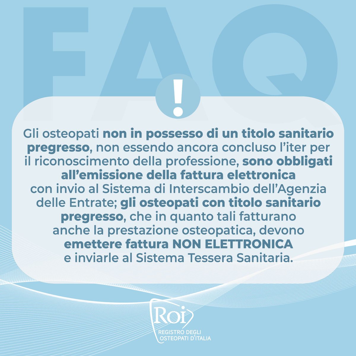❓ Avete ancora dubbi sulla fatturazione elettronica?
Ecco cosa è cambiato dal 1° gennaio 2024.

Potete anche approfondire qui:
registro-osteopati-italia.com/notizie-fiscal…

#RoiFaq #osteopatia #osteopathy #registroosteopatiitaliani #osteopatiriconosciuti #osteopati