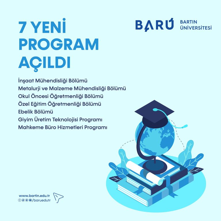 Bartın Üniversitesi (BARÜ) tarafından Yükseköğretim Kuruluna (YÖK) yapılan başvuru sonucunda 7 yeni programa 2024-2025 Akademik Yılında ilk defa öğrenci alınacak. @YuksekogretimK @erolozvar 🔗 w3.bartin.edu.tr/haberler/barud…