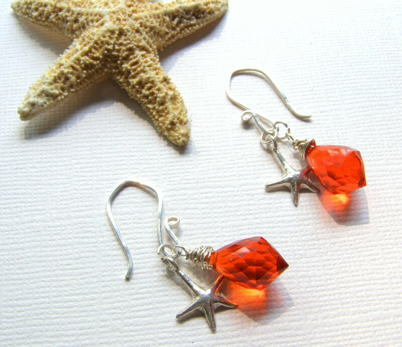 Nautical Starfish Earrings, Sterling Silver Orange Quartz Beach Earrings tuppu.net/33a4f37f #Jewelry trends #Handcrafted #JemsbyJBandCompany