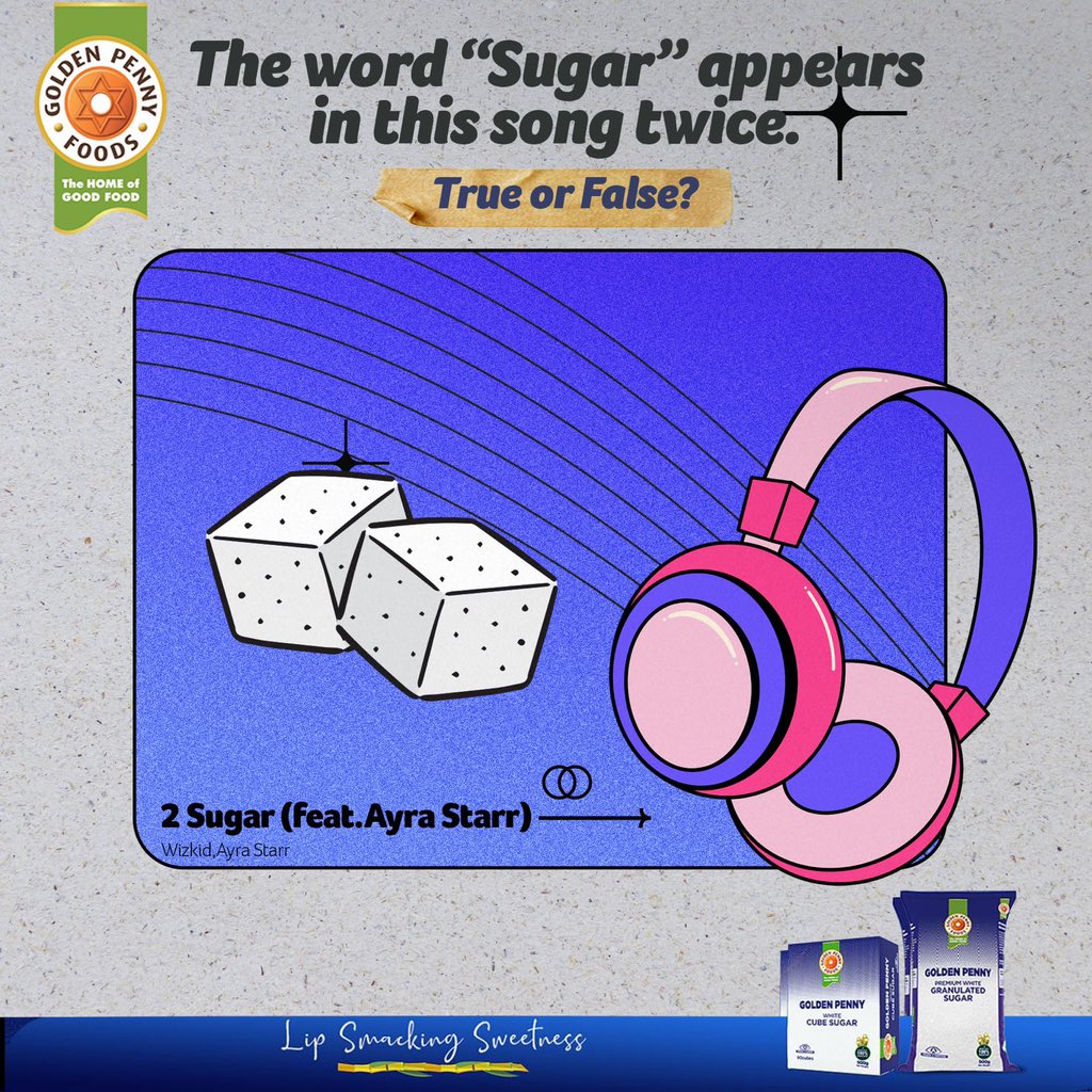 gpennysugar's tweet image. Looks like a tricky one.
Poll 
P.S: This one's a sweet jam you can add to your weekend playlist. 
True or False?

#lipsmackingsweetness #weekendgroove
 #truenaijasweetness #goldenpenny, #Goldenpennysugar