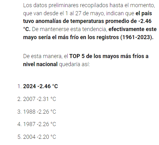 Según el Servicio Meteorológico Nacional, podríamos estar viviendo el mayo más frío desde que hay registros (1961).
