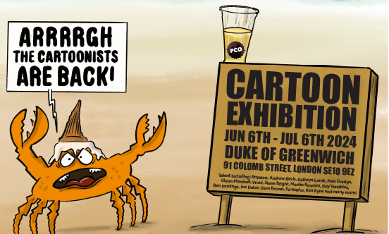 The Cartoonists return to the pub...a familiar story. 'Summer Lovin' curated by @Songicartoons is back for a 2nd round at the Duke Of Greenwich from June 6th. More details & a few samples: procartoonists.org/return-to-the-… @procartoonists #Greenwich #cartoons #cartoonists #exhibition 🌞