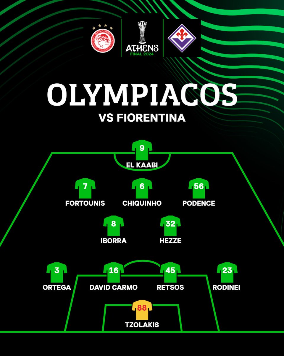 🇬🇷 Olympiacos' line-up 🆚 Fiorentina...

Favourite player here? 🧐

#UECLfinal
