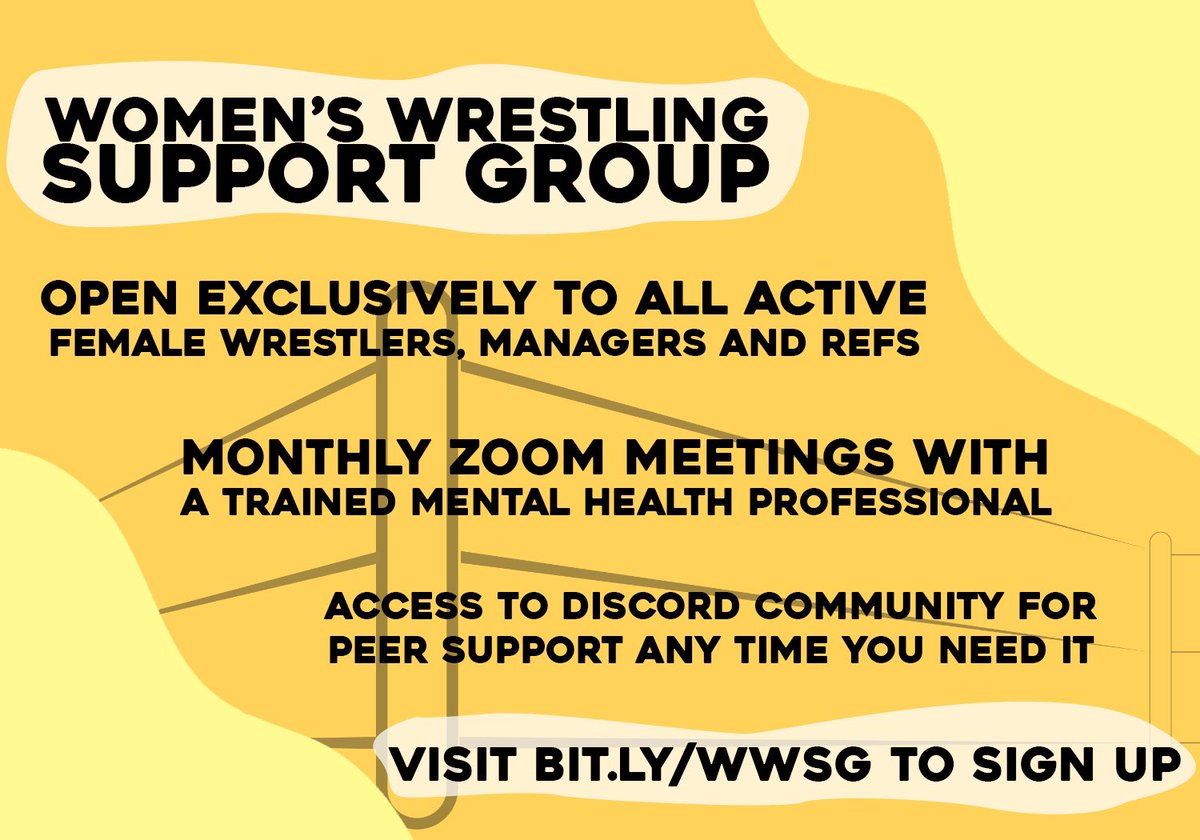 🌻WWSG🌻 I have created the WWSG to help women in wrestling connect and support / help each other as a community. Starting in July, we will have monthly support group meetings, but there's an Discord now launched to help jumpstart the process. Visit the link below to sign up.