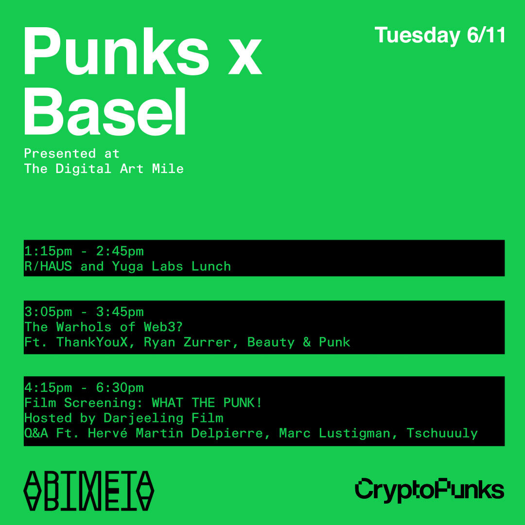 Exciting News - @CryptoPunksNFTs are coming to Basel as part of The Digital Art Mile.