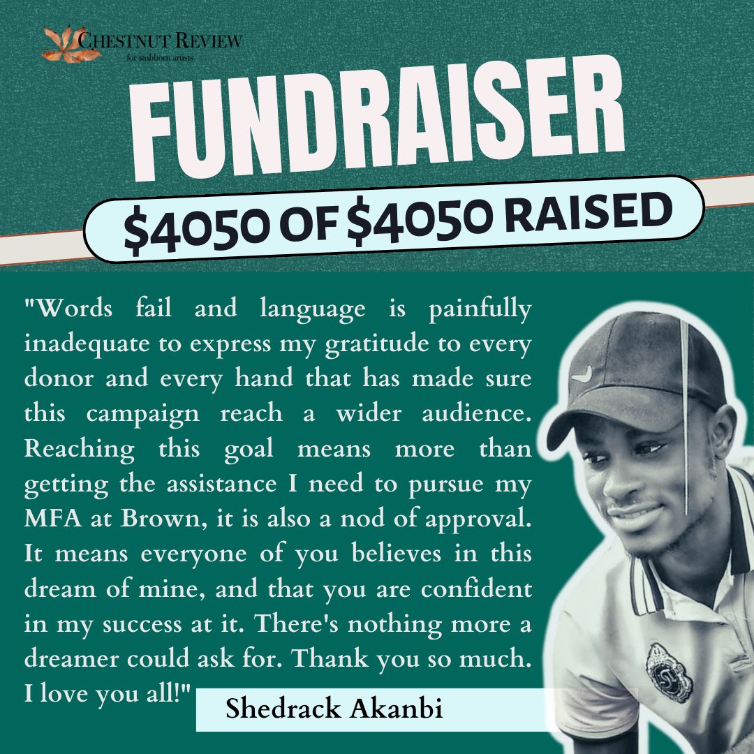 It's official! Our awesome CR community has raised enough funds to send Shedrack to Brown! You've raised $4,090--the amount Shedrack needs in order travel from his home in Nigeria to Brown's campus! Shedrack thanks you!