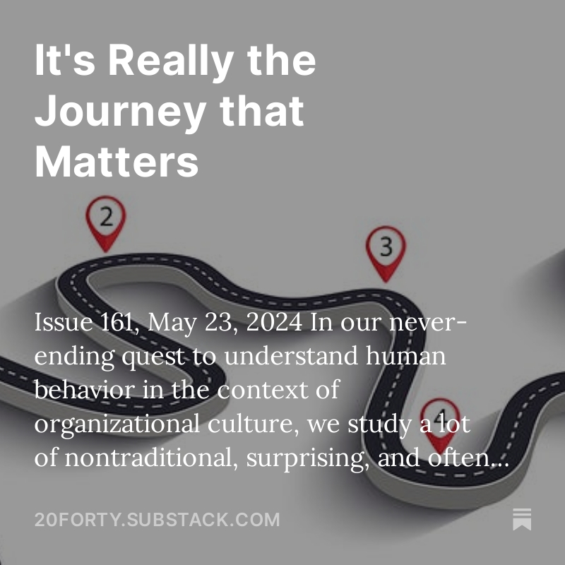 Transforming your organization? Consider the journey as the most important part of the process, not just the end result. Issue 161 2040's Ideas and Innovations #OrganizationalChange #Transformation #Leadership
bit.ly/3yrDaew