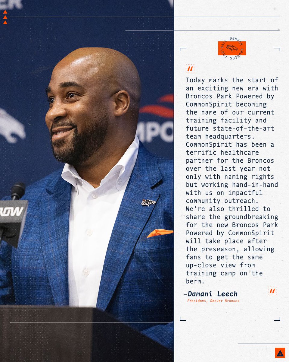 'CommonSpirit has been a terrific healthcare partner for the Broncos over the last year not only with naming rights but working hand-in-hand with us on impactful community outreach.' Broncos Pres. @dleech9 on the newly named Broncos Park Powered by @CommonSpirit: