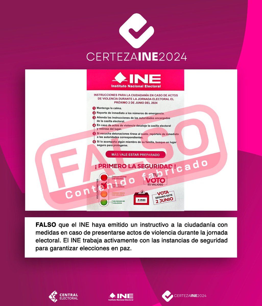 🚨#FALSO | Sobre un supuesto instructivo referente a medidas de seguridad en casos de violencia el 2 de junio, #ElINEInforma: