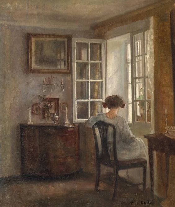 🎨Carl Vilhelm Holsøe (1863 - 1935) An interior with a young woman sitting by the window