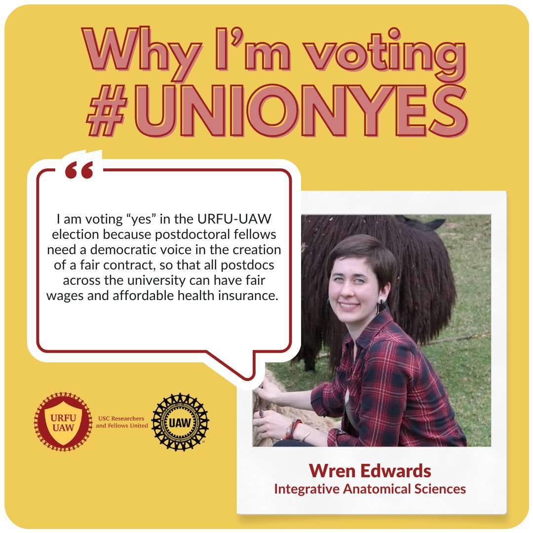 We're 3 weeks away from our union election! Postdocs are sharing their reasons for voting #UnionYes. Wren supports affordable health insurance. Share your reasons below!