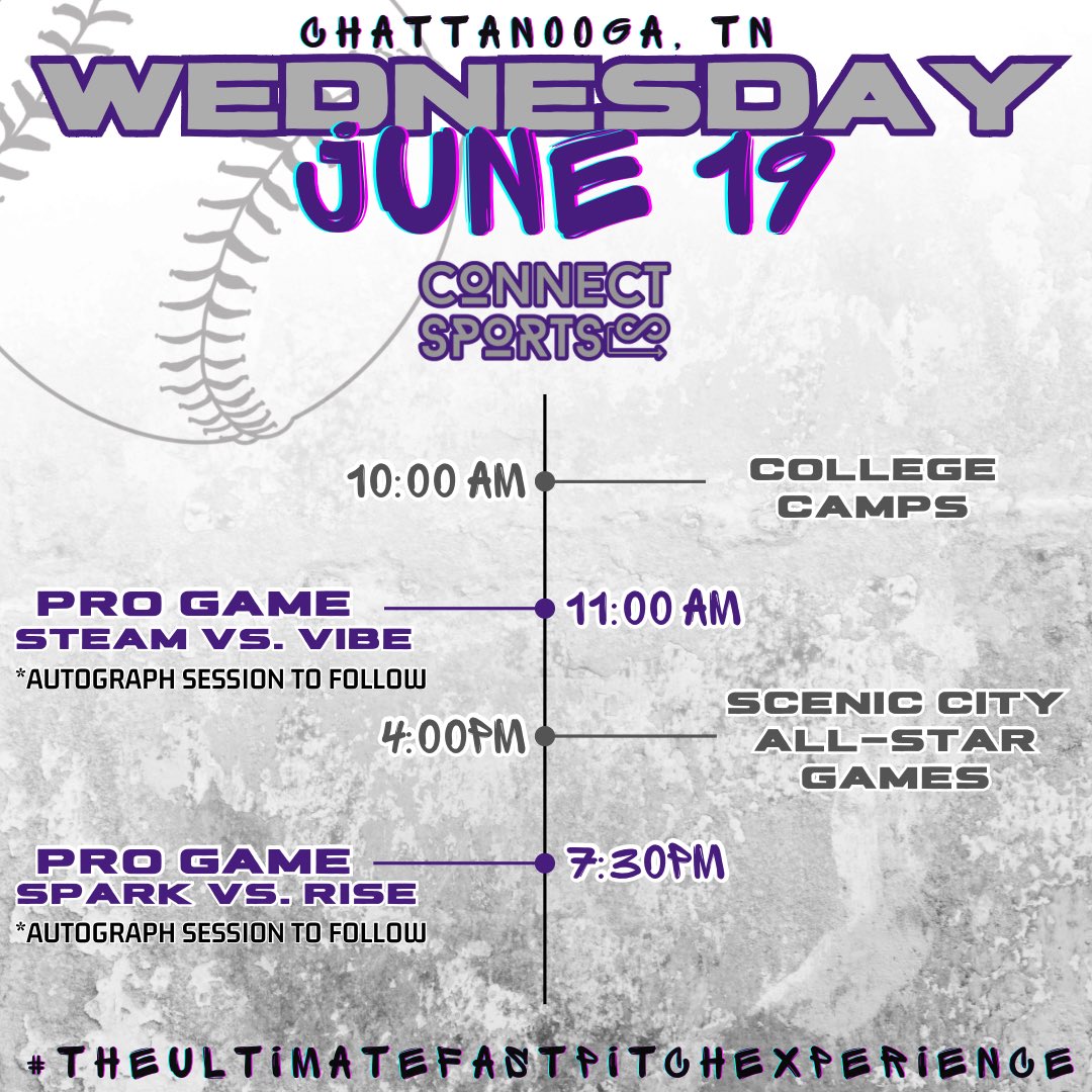 ConnectSports_'s tweet photo. Wednesday, June 19th is ALOT 🥵

Level Up your game with College Camps ✅
Watch Pro Softball ✅
All Star Games w/ College Coaches ✅
Watch More Pro Softball ✅ 

All in one day?!? 😱 Link in Bio to get it ALL🙌 https://t.co/VtzwK7P9Rf