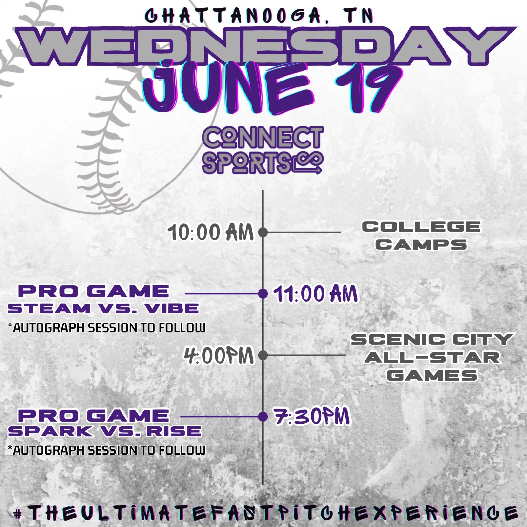 Wednesday, June 19th is ALOT 🥵 Level Up your game with College Camps ✅ Watch Pro Softball ✅ All Star Games w/ College Coaches ✅ Watch More Pro Softball ✅ All in one day?!? 😱 Link in Bio to get it ALL🙌