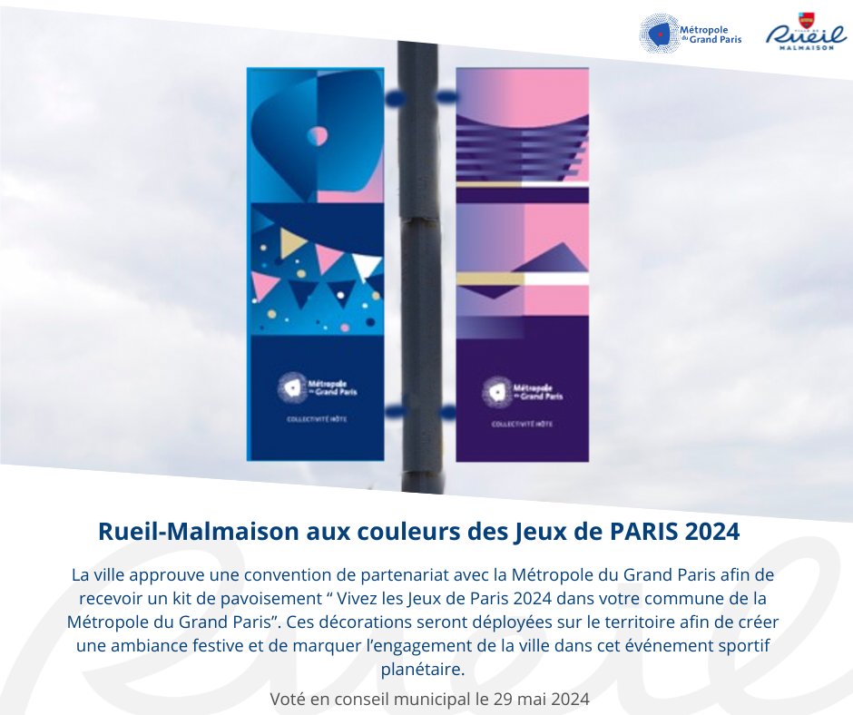 #ConseilMunicipal La ville approuve une convention de partenariat avec la @GrandParisMGP afin de recevoir un kit de pavoisement “ Vivez les Jeux de @Paris2024 dans votre commune de la Métropole du Grand Paris.