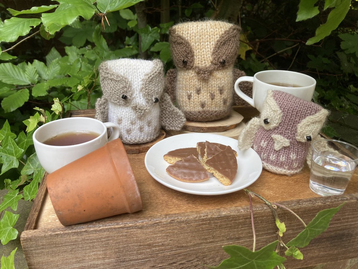 Sleakeknits's tweet photo. The Hoot Family enjoying #NationalBiscuitDay 
#KnittingPattern https://t.co/TfhezsugwG