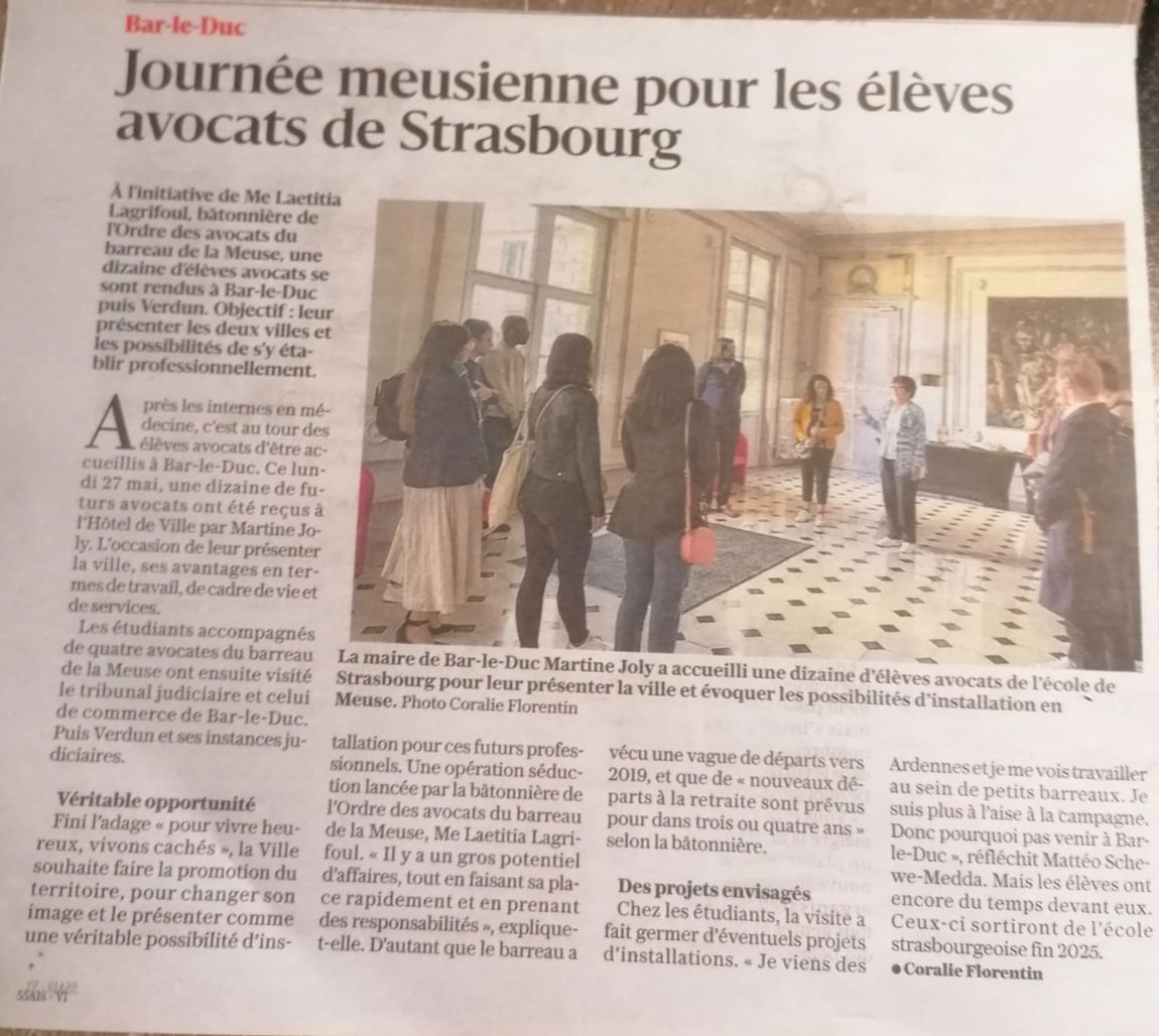 Article dans l'est républicain ce matin de notre superbe journée avec les élèves avocats de l'ERAGE <a href="/ERAGE_/">ERAGE</a>
