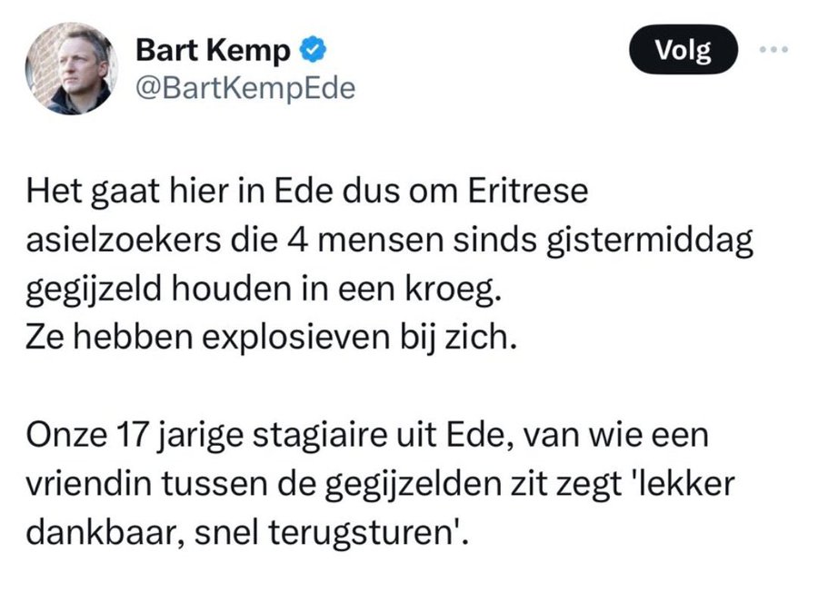 Kennelijk wordt #bartkemp genoemd als minister van landbouw. De man die een leugen verspreid over de afkomst van daders en zij racistische onderbuikbericht afwentelt op een stagiaire. Deze coalitie zal daar geen enkel probleem in zien.