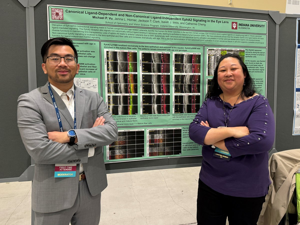ChengLabIU's tweet image. Also at #ARVO2024, Michael presented a poster and moderated a poster session! His first attendance at ARVO was lots of fun as can be seen in the photo with Dr. Chia-Yang Liu, Dr. Yuka Okada, and Dr. Cheng!
