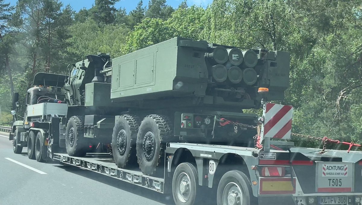American M142 HIMARS, returning from NATO war games in Poland to Germany today. Sent by a reader.