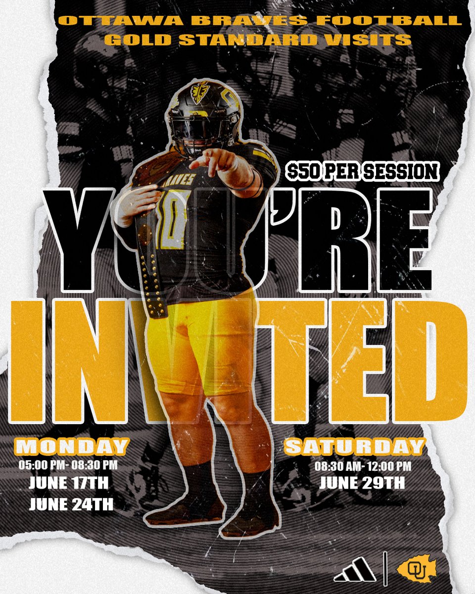 Coach CA (@coach_canderson) on Twitter photo Want to get invited to the <a href="/OttawaBravesFB/">Ottawa Braves Football</a> Gold Standard Camp? Fill out our recruiting questionnaire and your position coach will personally reach and invite you!
forms.arirecruiting.com/ottawauniversi⦠Want to get invited to the <a href="/OttawaBravesFB/">Ottawa Braves Football</a> Gold Standard Camp? Fill out our recruiting questionnaire and your position coach will personally reach and invite you!
forms.arirecruiting.com/ottawauniversiβ¦