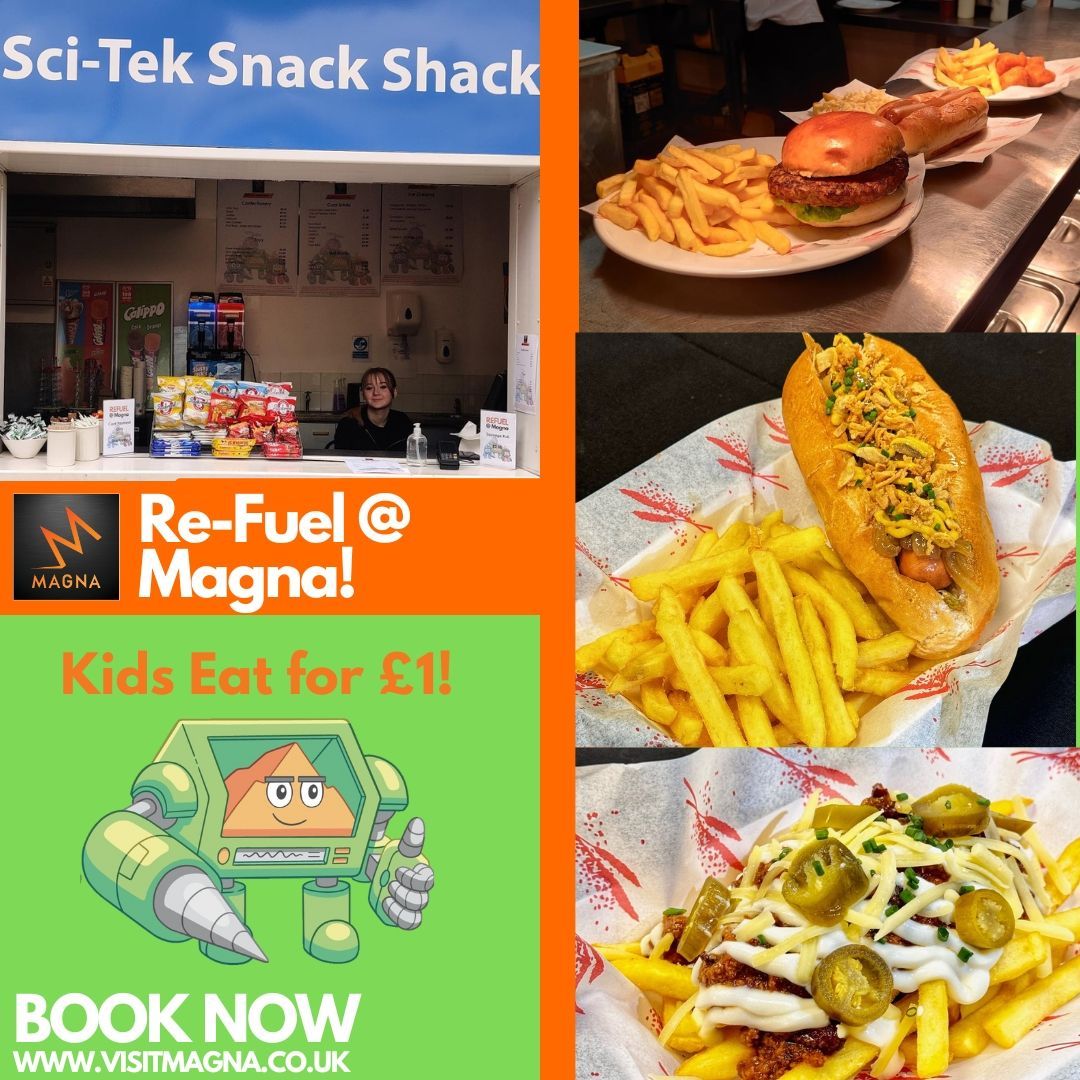 MagnaScience's tweet image. Super Spring Bank at Magna Science Adventure Centre! 🌷 
Don't forget, we are offering KIDS EAT FOR £1 with any adults main meal until Sunday 2nd June at our Re-fuel cafe! 💰 

BOOK NOW to visit during Spring-Bank.. visitmagna.digitickets.co.uk/tickets 

#VisitMagna #Refuel #SnackShack