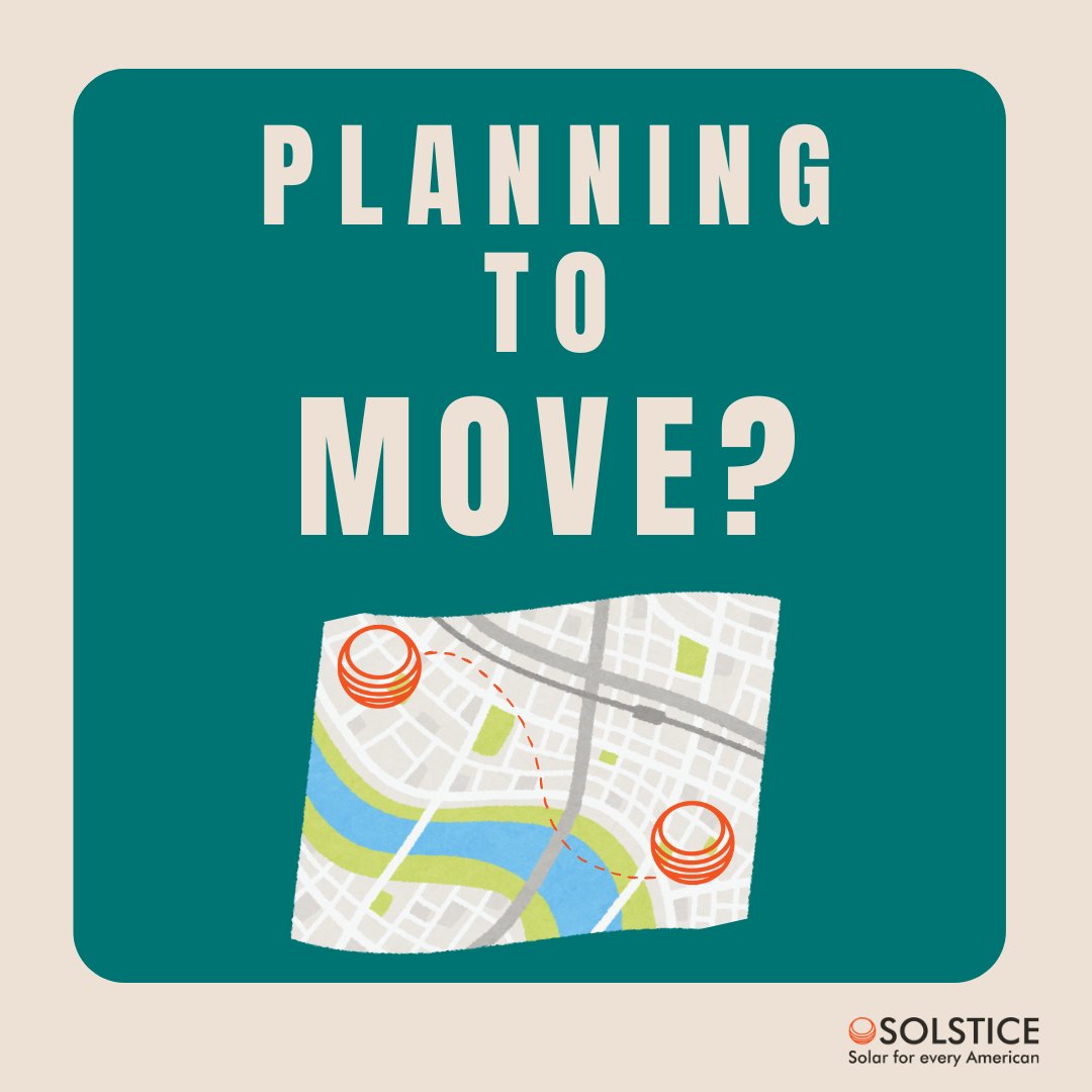 Don't leave your community solar behind!

Reach out to our Solstice Customer Care team today to learn more about transferring your community solar subscription to your new address. 

#CommunitySolar #MovingTips #CleanEnergy #SaveMoney