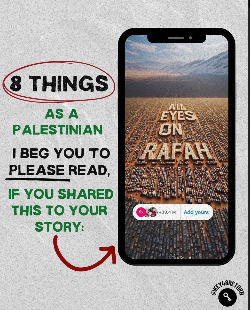Condivido questo thread realizzato da palestinesi: “8 cose come palestinese ti prego di leggere, se hai condiviso questo nella tua storia” (1)
