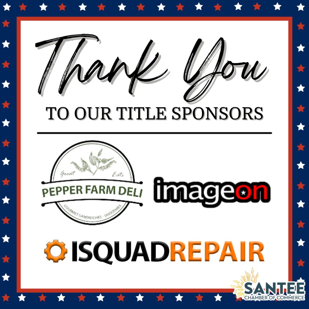 🌟 A Huge Thank You to Our 2024 Santee Street Fair Title Sponsors! 🌟 Your generous support and commitment helped in making this year's event an unforgettable success. We are deeply grateful for your partnership and dedication to our community. #SanteeStreetFair #SanteeChamber