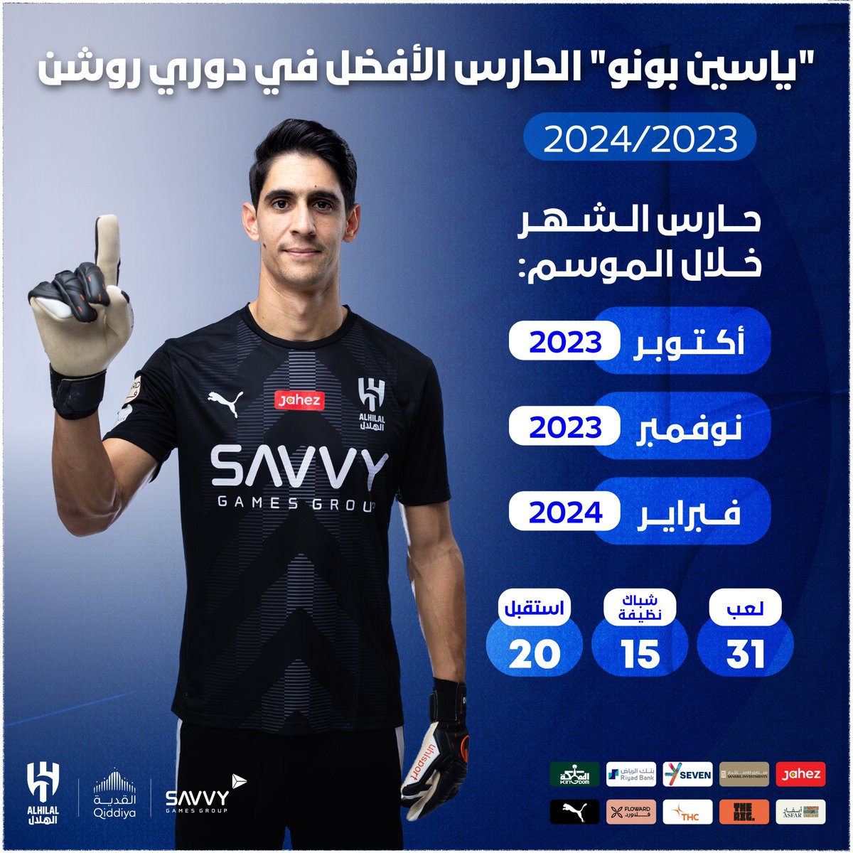 🧤القفـاز الذهبـي "ياسيـن بونـو" يحقّق جائزة الحـارس الأفضل في الـدوري الأقـوى 🥇💙

#ديما_بونو