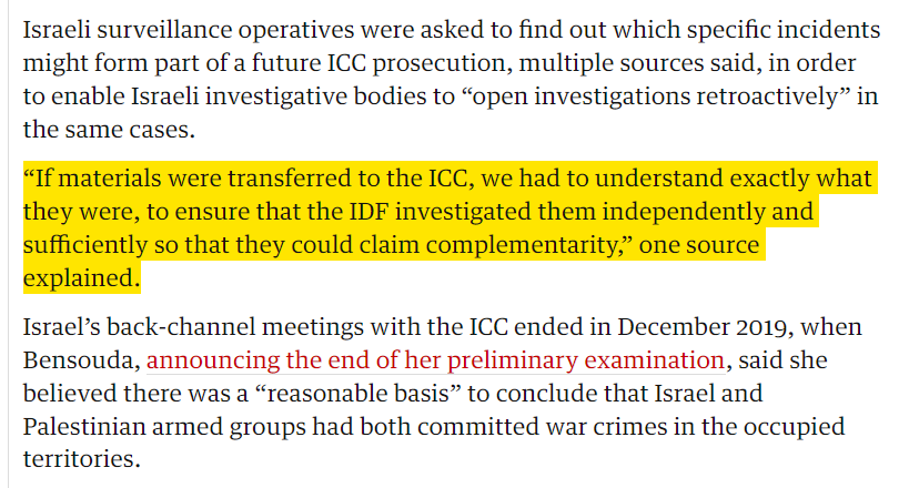 hasanthehun's tweet photo. i can't get this bombshell @guardian @972mag investigative reporting out of my mind. the racism, the direct threats, smear campaign and us sanctions against the ICC prosecutor. but also this obvious attempt to use "complementarity" to retroactively start investigations! https://t.co/H1JtRuYyTq