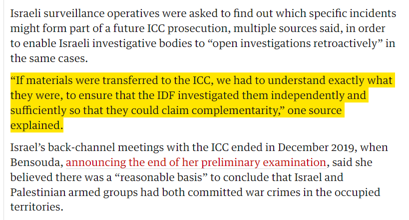 i can't get this bombshell @guardian @972mag investigative reporting out of my mind. the racism, the direct threats, smear campaign and us sanctions against the ICC prosecutor. but also this obvious attempt to use 'complementarity' to retroactively start investigations!