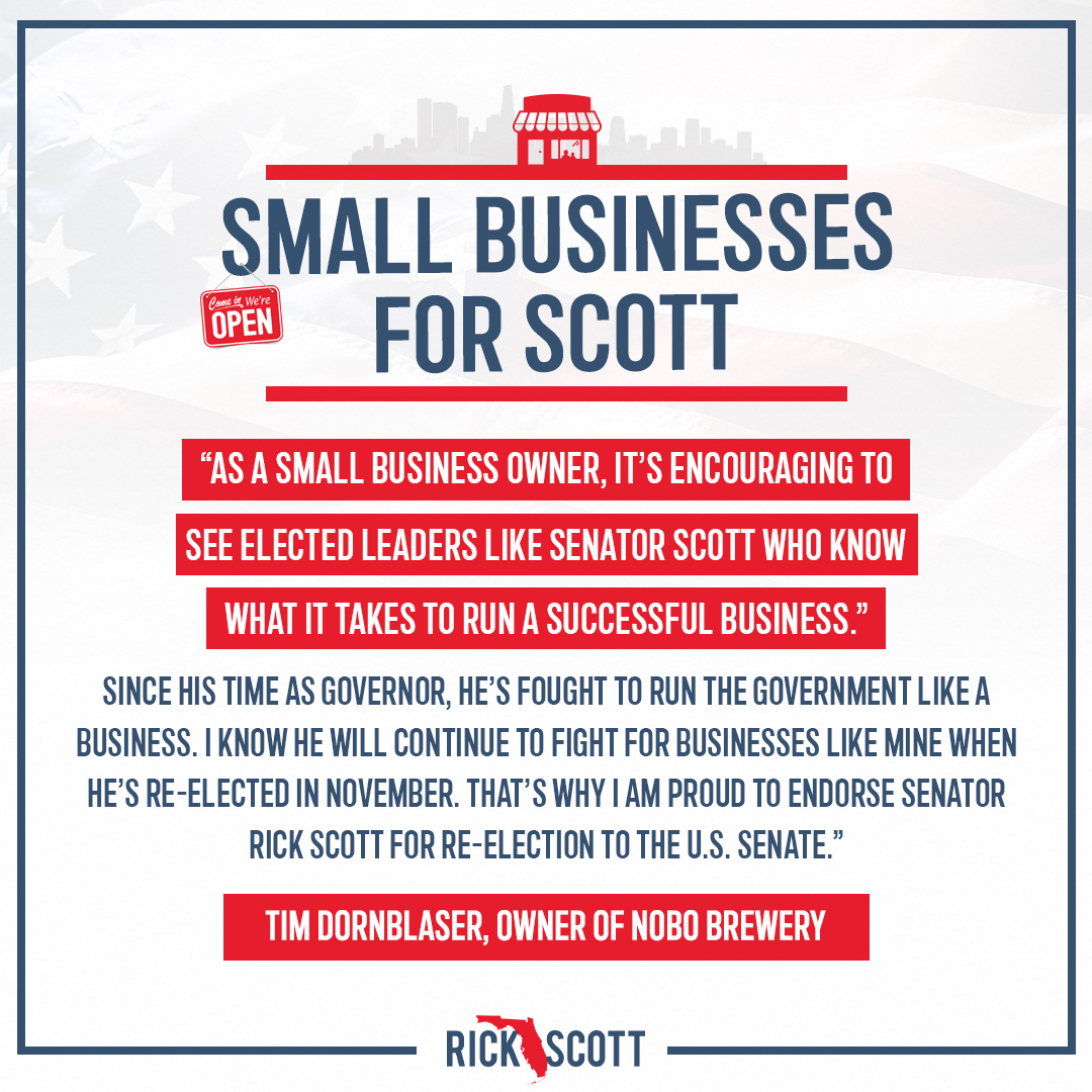 “As a small business owner, it’s encouraging to see elected leaders like Senator Scott who know what it takes to run a successful business.” - Tim Dornblaser, Owner of @nobobrewing