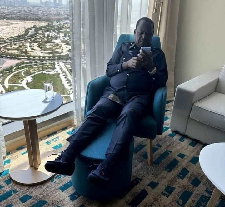 Raila Odinga after PROTESTING for payments two weeks ago.