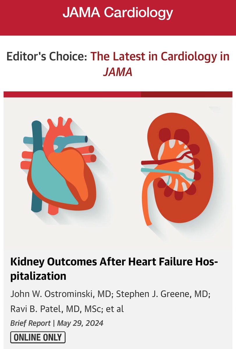 📢 Time to Prioritize Kidney Health in Heart Failure New #TRANSLATEHF data now out in @JAMACardio In >80K Medicare beneficiaries in #GWTGHF registry, almost 2 in 3 have eGFR<60 at 🏥 discharge & over 1 in 20 progress to requiring dialysis within just 1y jamanetwork.com/journals/jamac…