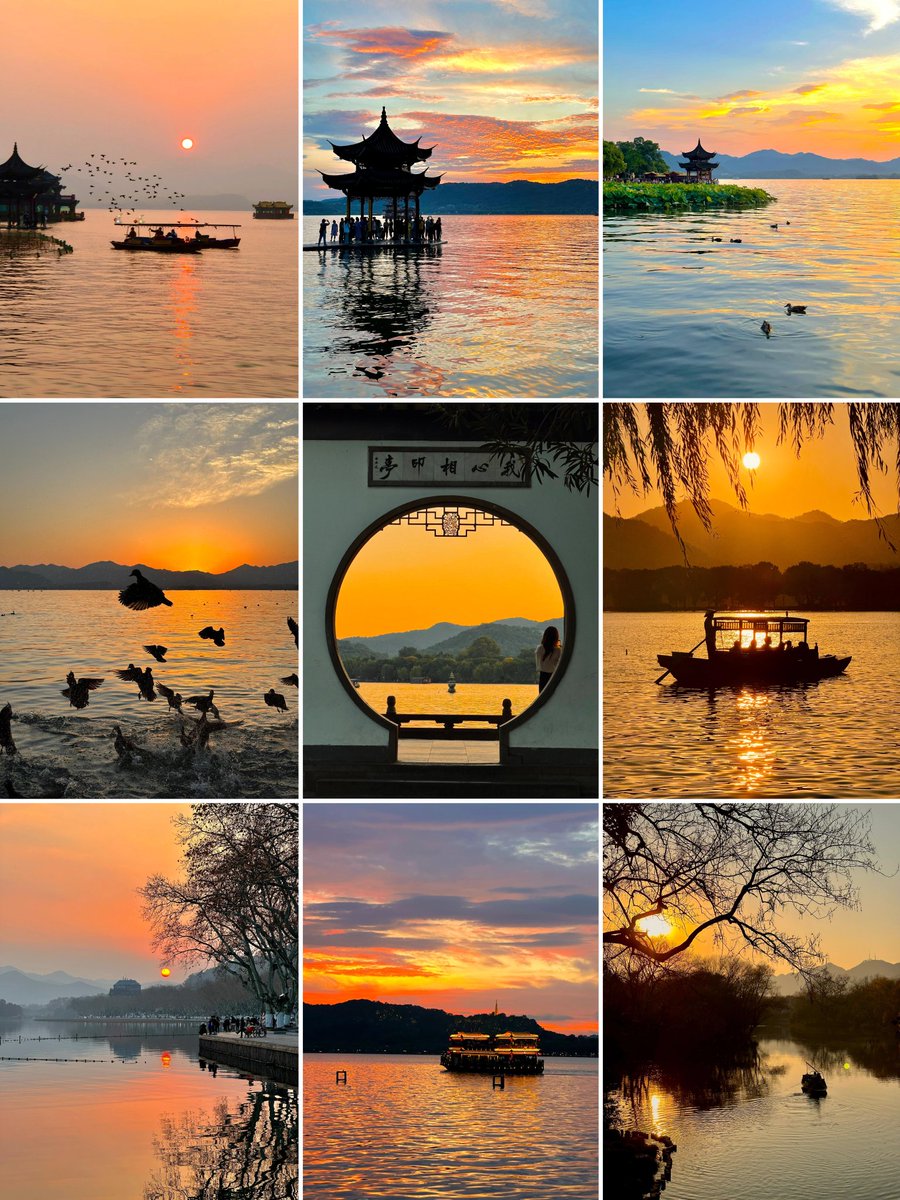 西湖一年四季的日落与晚霞。

#美丽中国