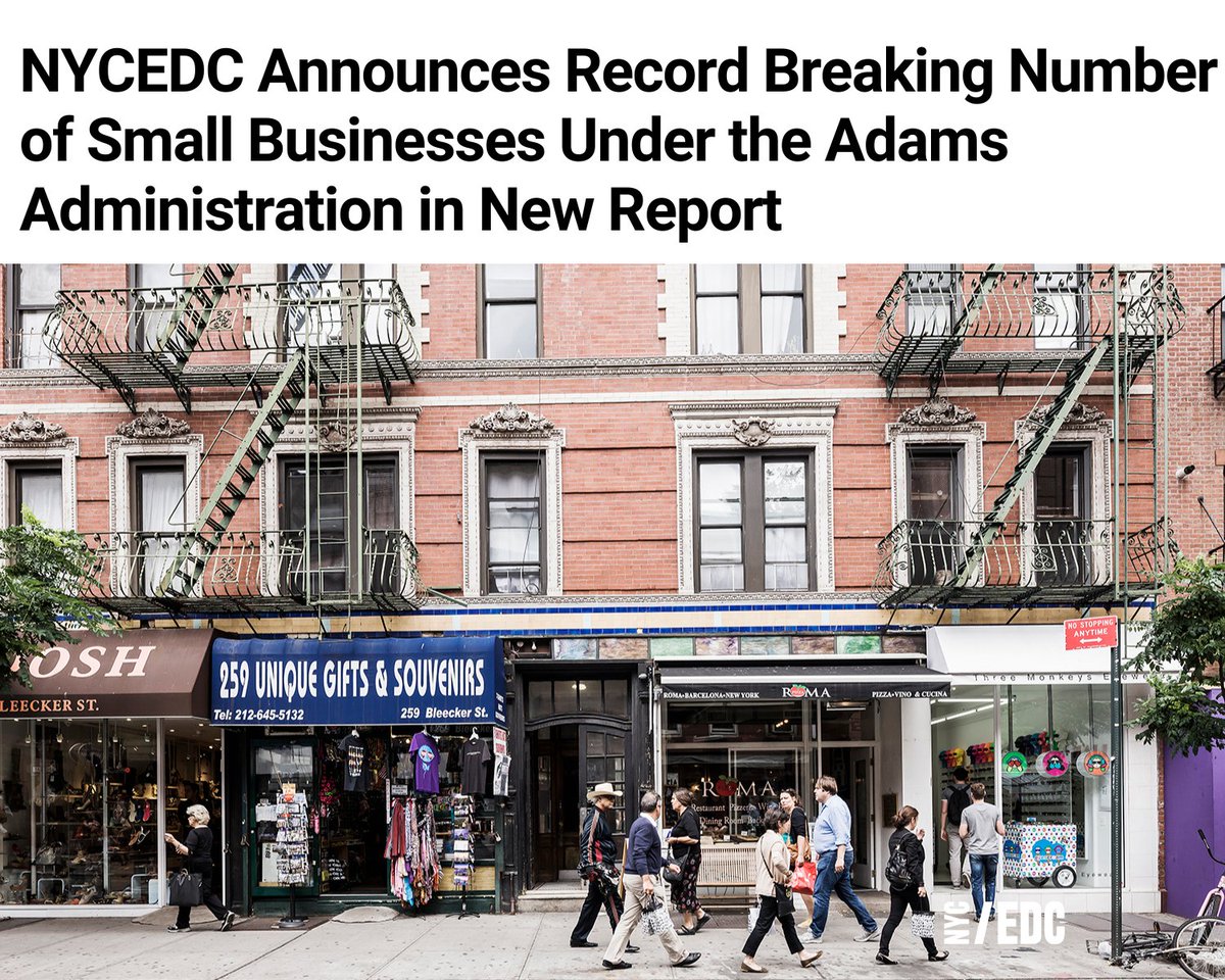 New York City has more small businesses ever recorded in city history at 183,000! In the newly released NYC's Small Business Recovery report, data shows recovery across New York City since the start of the Adams Administration. Read more key takeaways here bit.ly/4bYiaKK