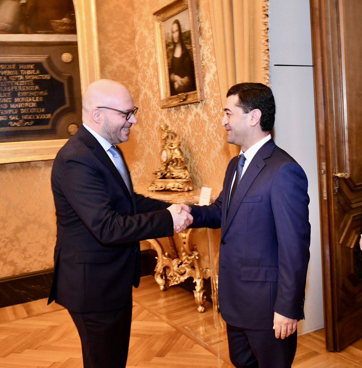 FM_Saidov's tweet photo. Glad to meet the President of the Chamber of Deputies of Italy H.E. Lorenzo Fontana (@Fontana3Lorenzo). We exchanged our thoughts both on topics of bilateral and global agendas. Uzbekistan and Italian ties have been witnessing new dynamic uprise in all dimensions. Our historical ties together with the regular high-level exchanges and active friendship groups at both Parliaments are bringing new tangible outcomes.  bilateral relations to new levels. 
***
Italiya Deputatlar palatasi raisi Lorenzo Fontana janoblari bilan uchrashishdan mamnunmiz. Ikki tomonlama va global kun tartibidagi mavzular yuzasidan fikr almashdik. O‘zbekiston va Italiya o‘rtasidagi munosabatlar barcha yo‘nalishlarda jadal rivojlanmoqda. Tarixiy aloqalarimizga hamohang tarzda oliy va yuqori darajadagi muntazam almashinuvlar, parlamentlarimizdagi do‘stlik guruhlari faolligi mamlakatlarimiz manfaatlari yo‘lida salmoqli yangi natijalar bermoqda.