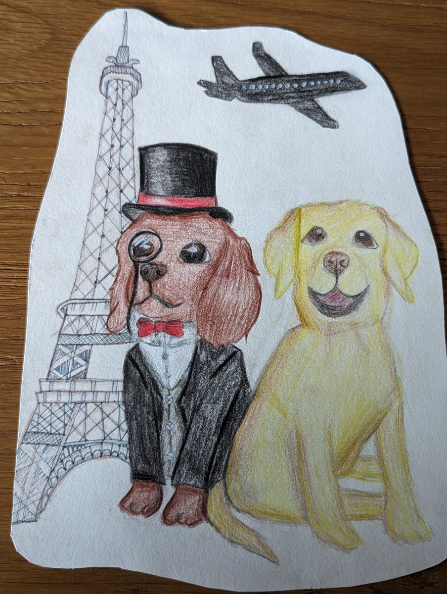 Today, one of my P7 pupils gifted me this. I had mentioned to them (P7s do love a good chat) that I was writing a story about two dogs, a posh dog and Bert, traveling the world. I was absolutely blown away by the generosity and talent of this gifted individual. 🎨 🐶🐕